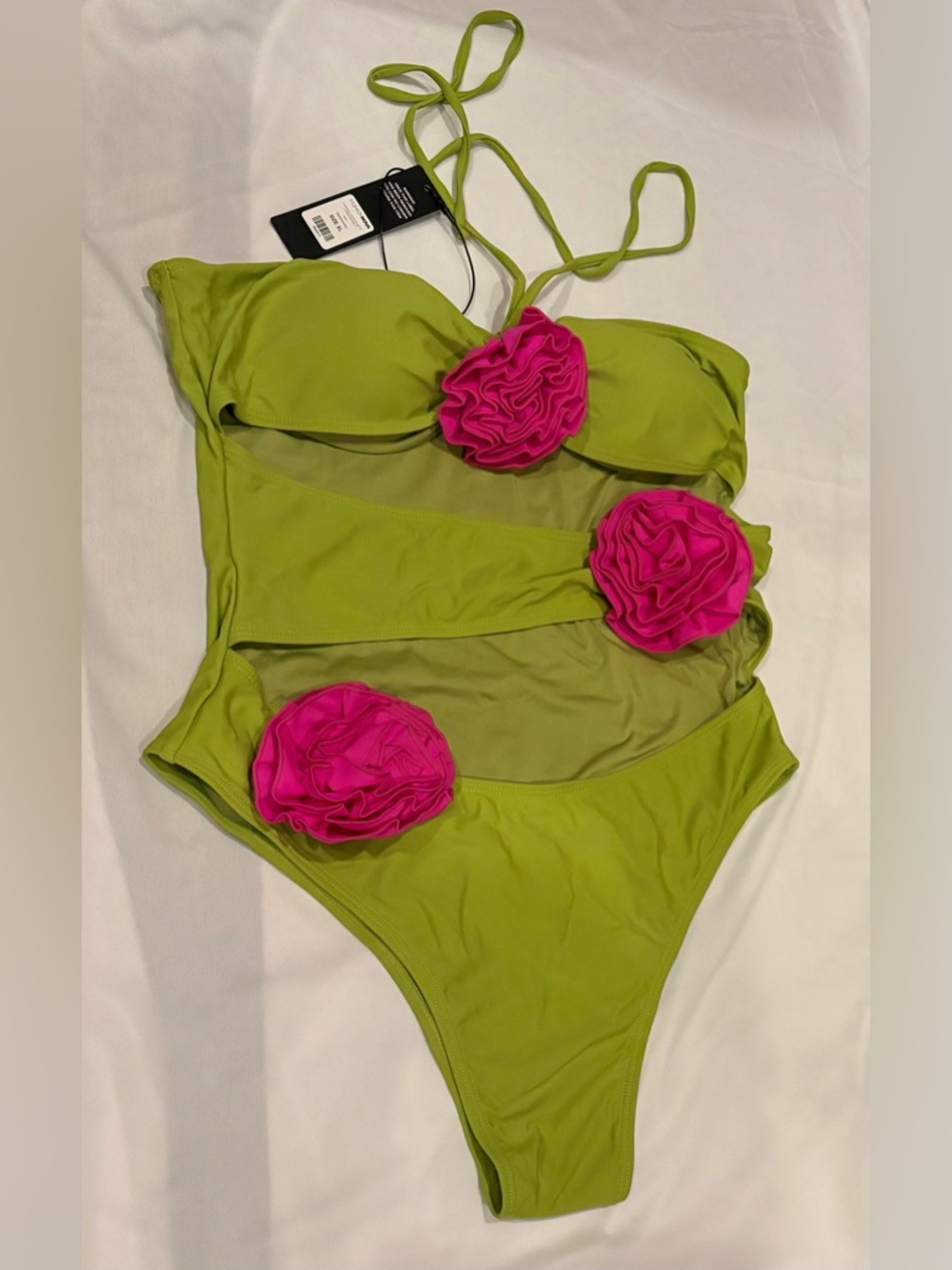 Green One-Piece Swimsuit with Pink Floral Accents Size XL